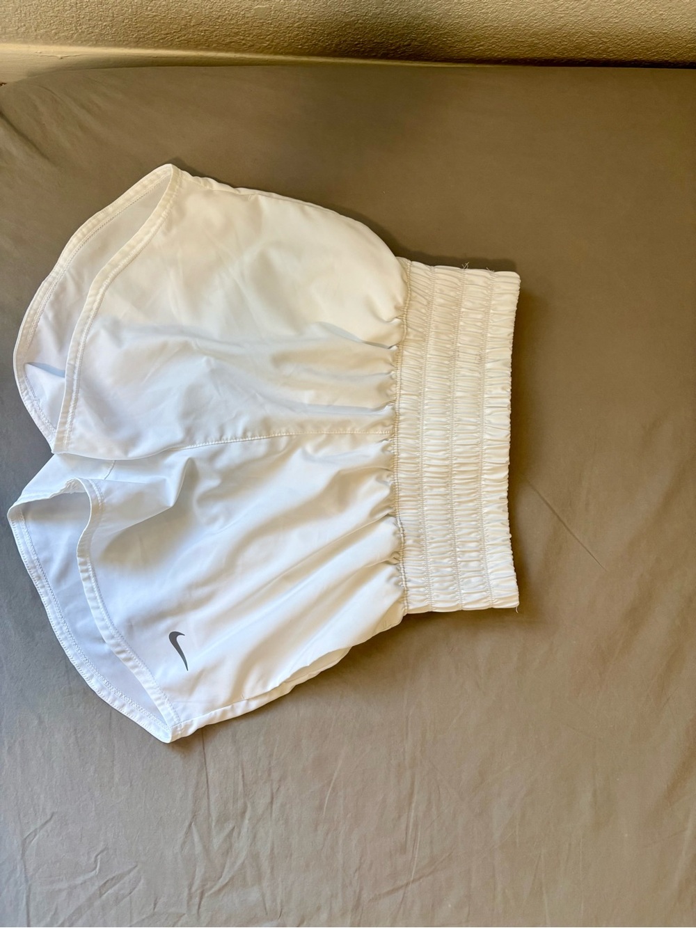 Nike Women's White Athletic Shorts with Smocked Waistband